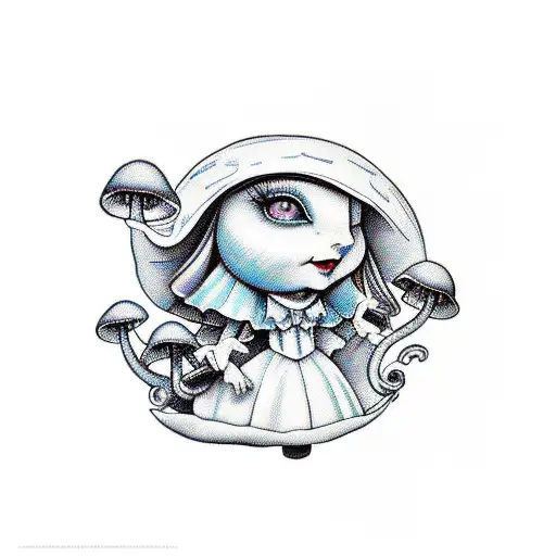 alice wonderland, colour, mushrooms,  smile tattoo design idea