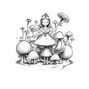 alice wonderland, colour, mushrooms,  smile tattoo design idea