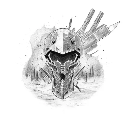 An intricate collage of various weapons and tools used in Hunt Showdown tattoo design idea