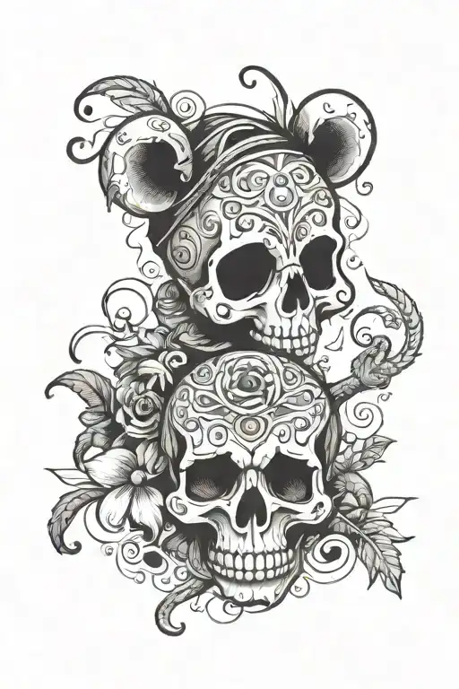 Winnie the pooh, skull, tribal tattoo tattoo design idea
