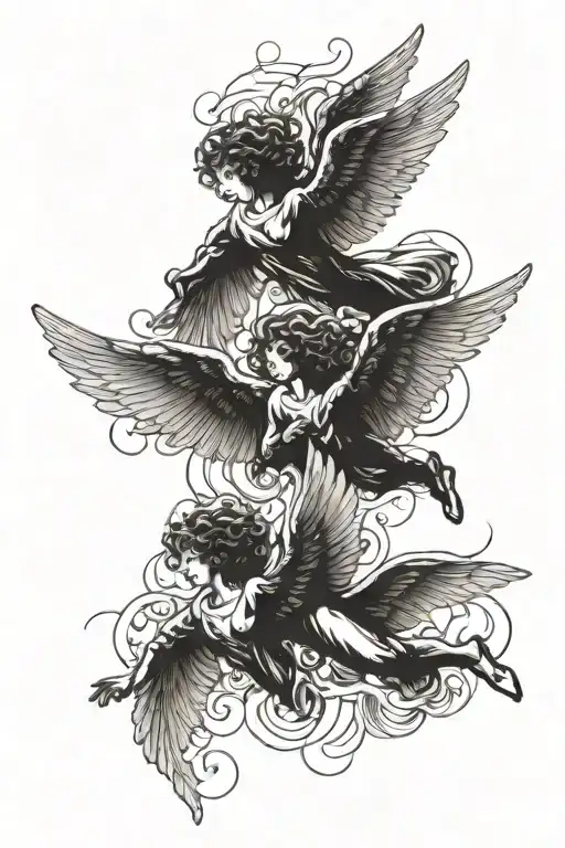 3 angels flying tattoo design idea