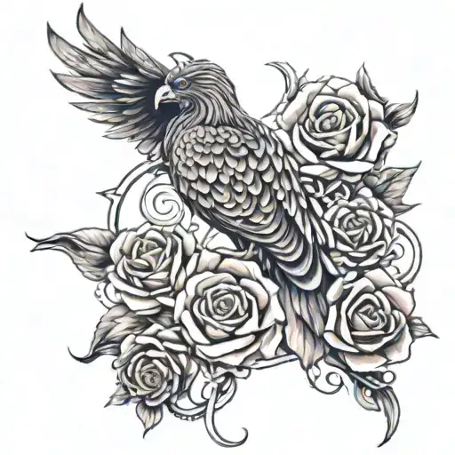 Phoenix with infinity link and a rose tattoo design idea