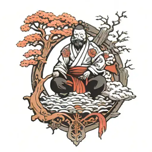 1. Samurai: In the center of the sleeve, you could have a samurai in a dynamic pose, with a cesarean tree in the background and a bear tattoo design idea