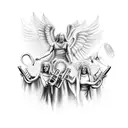 5 angels of the apocalypse with their trumpets, the beasts of hell coming out of the ground tattoo design idea