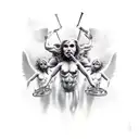 5 angels of the apocalypse with their trumpets, the beasts of hell coming out of the ground tattoo design idea