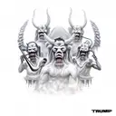 5 angels of the apocalypse with their trumpets, the beasts of hell coming out of the ground tattoo design idea