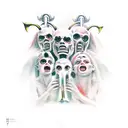 5 angels of the apocalypse with their trumpets, the beasts of hell coming out of the ground tattoo design idea