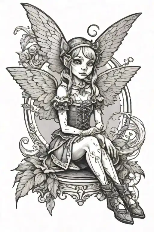 marionette elf girl with wings made tattoo design idea
