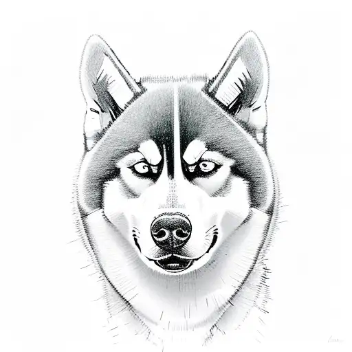 husky flowers tattoo design idea