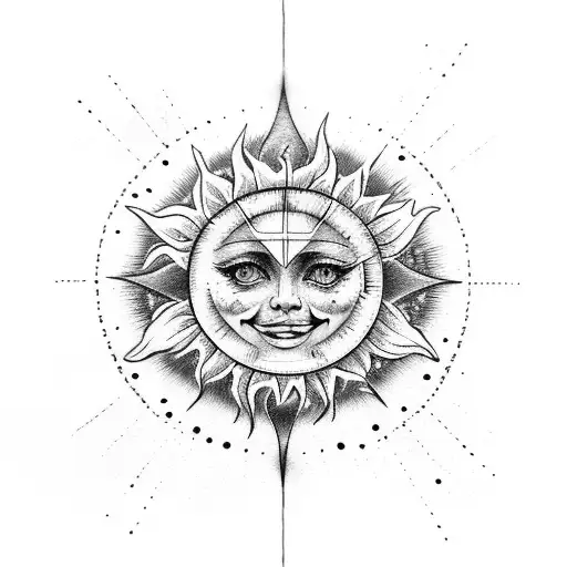 sun and moon combined but to to mish bohemian tattoo design idea