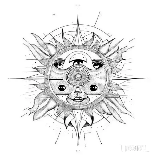 sun and moon combined but to to mish bohemian tattoo design idea