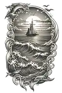 sunrise over ocean scene tattoo design idea