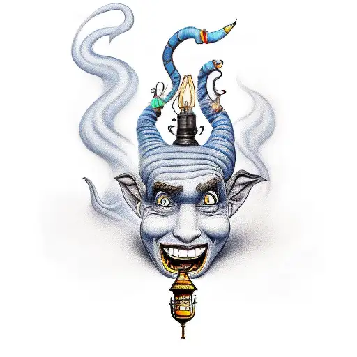 a genie coming out of a lamp tattoo design idea
