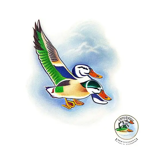 Mallard ducks coming in for landing in a marsh tattoo design idea
