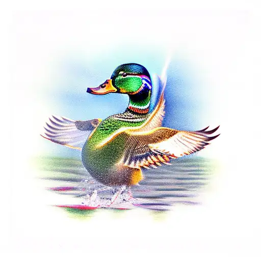 Mallard ducks coming in for landing in a marsh tattoo design idea