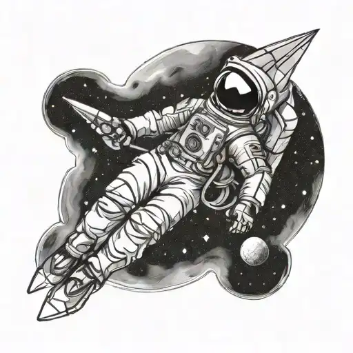moon astronaut paper plane tattoo design idea
