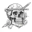 skull with pencil in its mouth open tattoo design idea