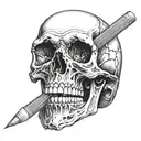skull with pencil in its mouth open tattoo design idea