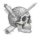 skull with pencil in its mouth open tattoo design idea