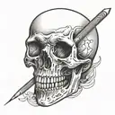 skull with pencil in its mouth open tattoo design idea