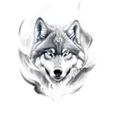a forearm sleeve tattoo which has a warrior, a wolf, forest, phoenix and fire tattoo design idea