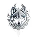a forearm sleeve tattoo which has a warrior, a wolf, forest, phoenix and fire tattoo design idea