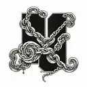 two C facing back to back with a letter I in the middle and diamond chain links going all the way down the I tattoo design idea