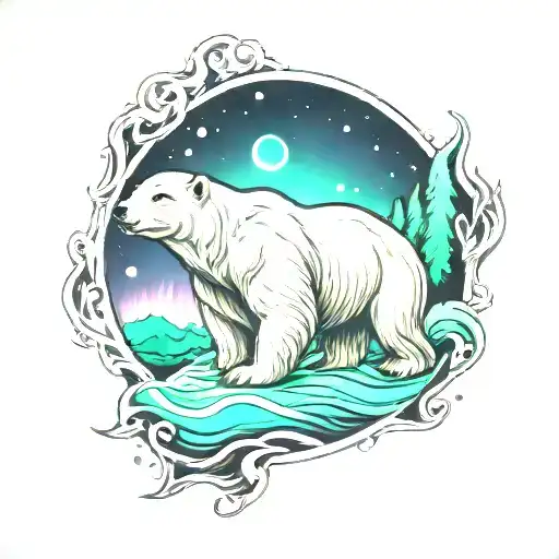 Polar Bear with northern lights tattoo design idea