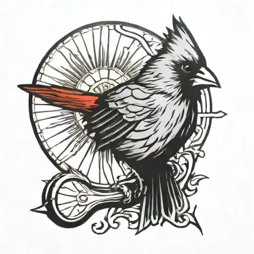 cardinal perched masculine sun tattoo design idea