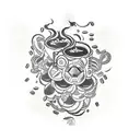 A gaming controller surrounded by energetic coffee beans tattoo design idea