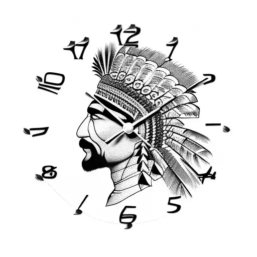 Indian headdress clock  tattoo design idea