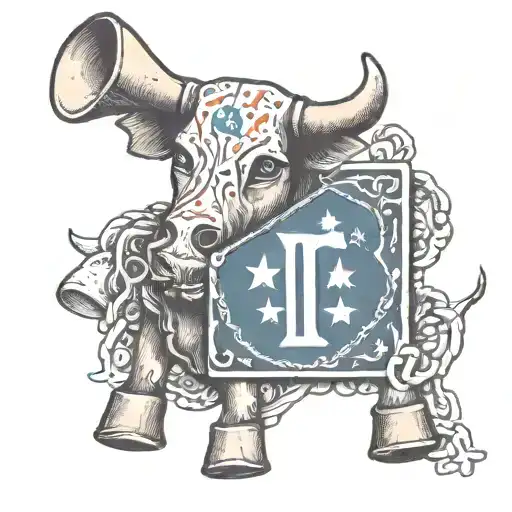 cow bell, dog bone, initials MDGB, texas flag tattoo design idea