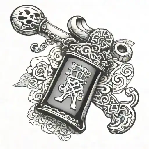 cow bell, dog bone, initials MDGB, texas tattoo design idea