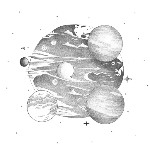 A small planet with a plane to represent distant relationships tattoo design idea