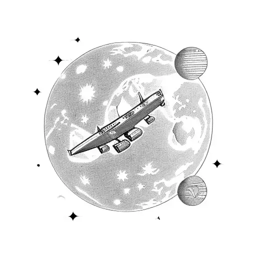 A small planet with a plane to represent distant relationships tattoo design idea