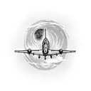 A small planet with a plane to represent distant relationships tattoo design idea