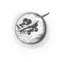 A small planet with a plane to represent distant relationships tattoo design idea