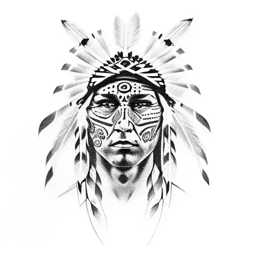 Old Native american face  tattoo design idea