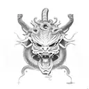 demon samurai cutting snakes off of medusa's head tattoo design idea