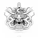 demon samurai cutting snakes off of medusa's head tattoo design idea