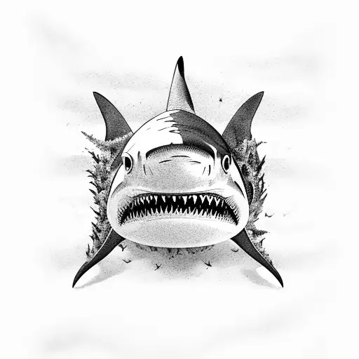 sharks with seaweed  tattoo design idea