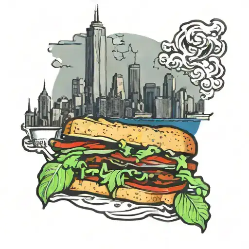 BLT Sandwich with NYC skyline tattoo design idea
