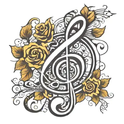 music cleff with cursive N letter tattoo design idea