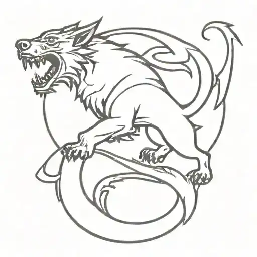 Fenrir fighting Jörmungandr with Viking symbols incorporated tattoo design idea