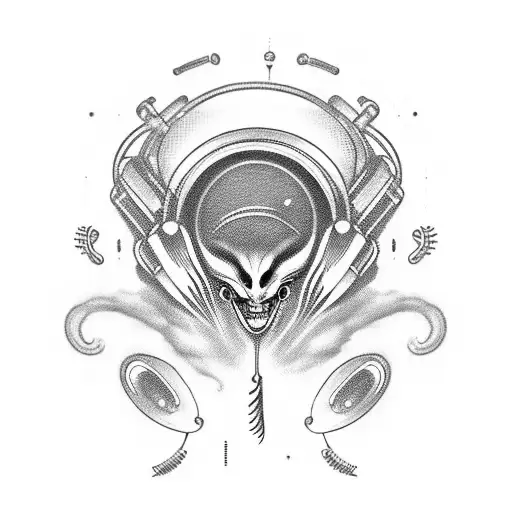 an alien beat maker or with smoke clouds forming musical notes and beats around them? The alien could be sitting   tattoo design idea