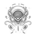 an alien beat maker or with smoke clouds forming musical notes and beats around them? The alien could be sitting   tattoo design idea