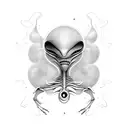 an alien beat maker or with smoke clouds forming musical notes and beats around them? The alien could be sitting   tattoo design idea