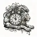 lion and clock melting tattoo design idea