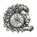 lion and clock melting tattoo design idea