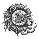 lion and clock melting tattoo design idea